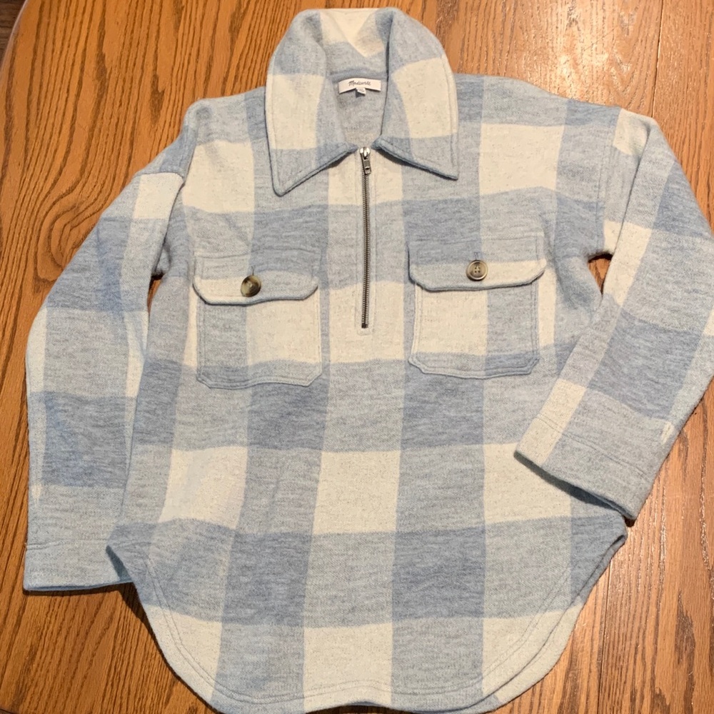 Madewell Boiled Wool Half-Zip Popover Sweater in Buffalo Check